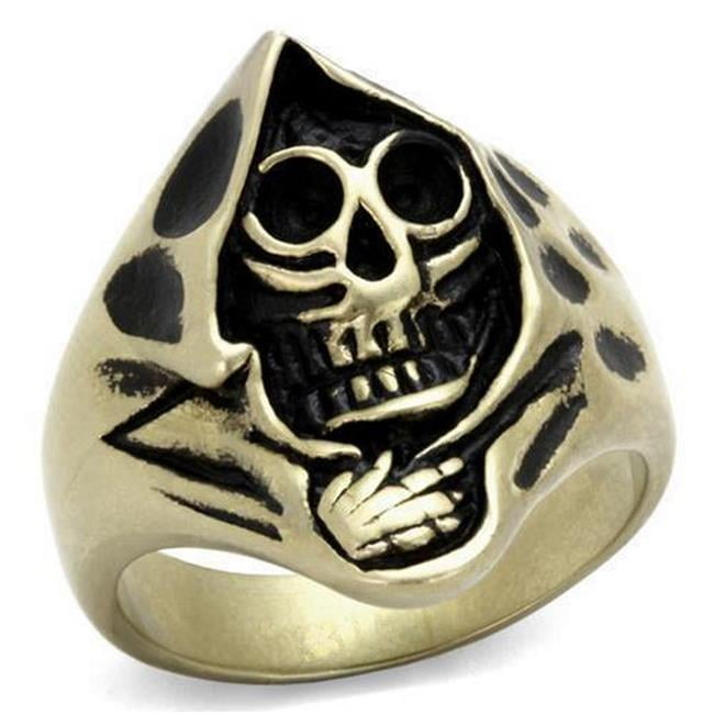 IP Antique Copper Stainless Steel Ring with Epoxy, Jet - Size 9
