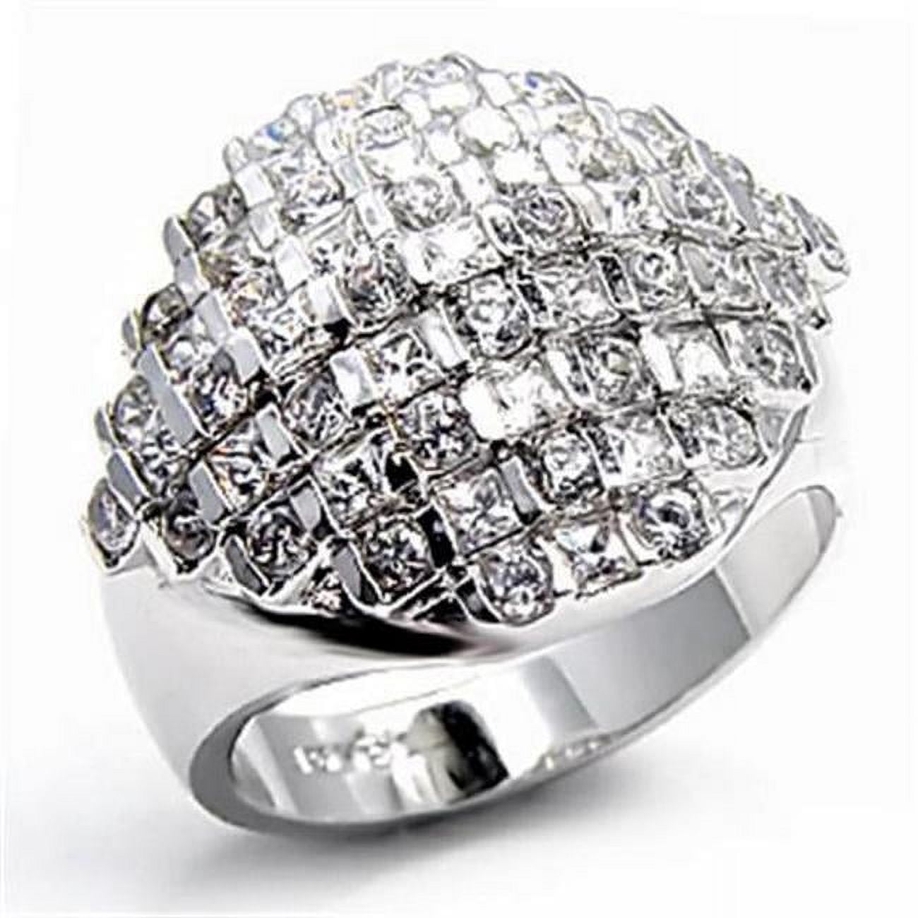 Rhodium Brass Ring with AAA Grade CZ, Clear - Size 5