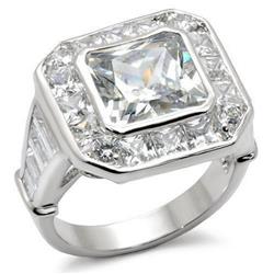 Rhodium Brass Ring with AAA Grade CZ, Clear - Size 5