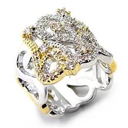 7X090-5 Reverse Two-Tone Brass Ring with AAA Grade CZ, Clear - Size 5