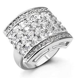 Rhodium Brass Ring with AAA Grade CZ, Clear - Size 6