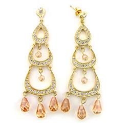 Picture of Alamode 7X372 Gold 925 Sterling Silver Earrings with AAA Grade CZ, Champagne