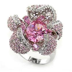 Rhodium Brass Ring with AAA Grade CZ, Rose - Size 9