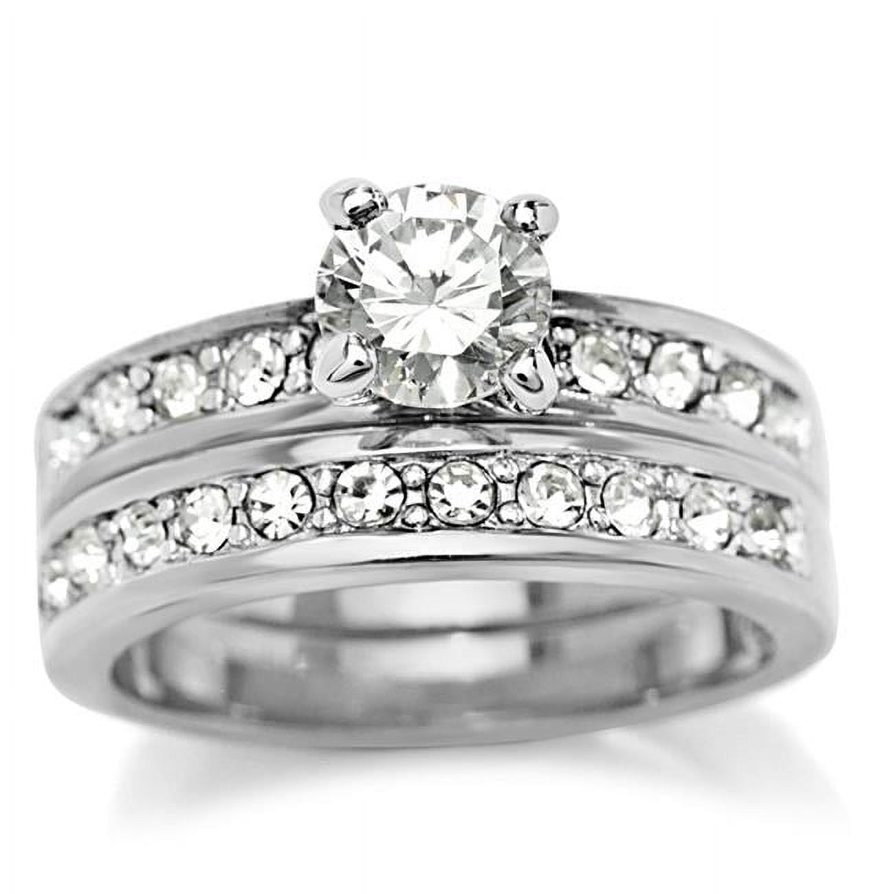 Rhodium Brass Ring with AAA Grade CZ, Clear - Size 6
