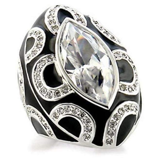 Rhodium Brass Ring with AAA Grade CZ, Clear - Size 9