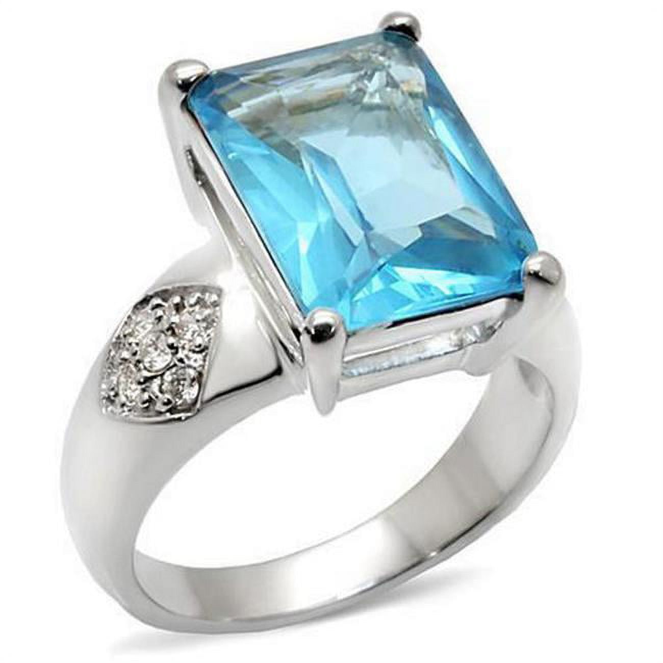 Picture of Alamode 9X012-10 Rhodium Brass Ring with Synthetic Glass, Sea Blue - Size 10