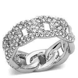 Picture of Alamode LO3210-8 Rhodium Brass Ring with Top Grade Crystal, Clear - Size 8