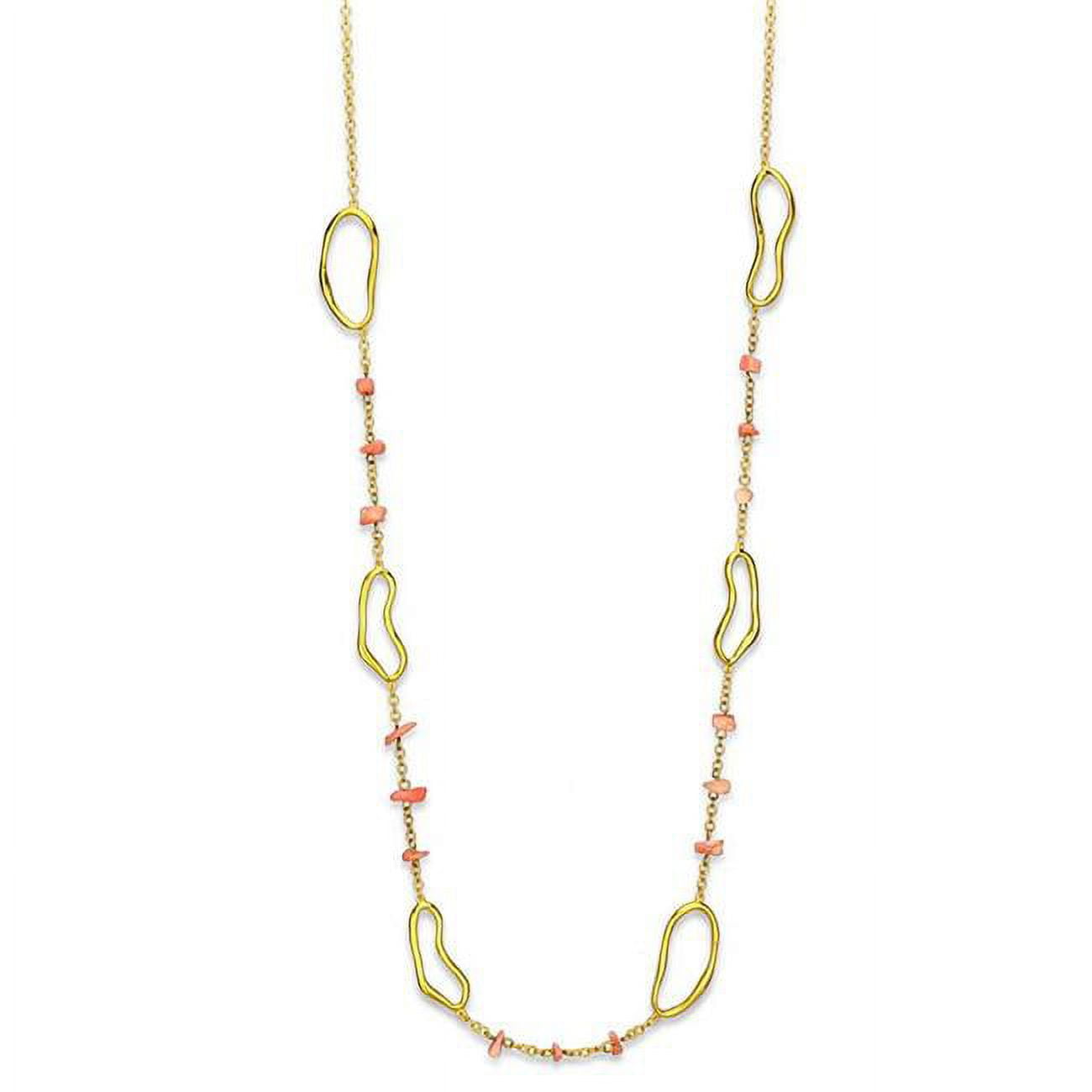 Picture of Alamode LO3340-32 32 in. Gold Brass Necklace with Semi-Precious Coral&#44; Rose