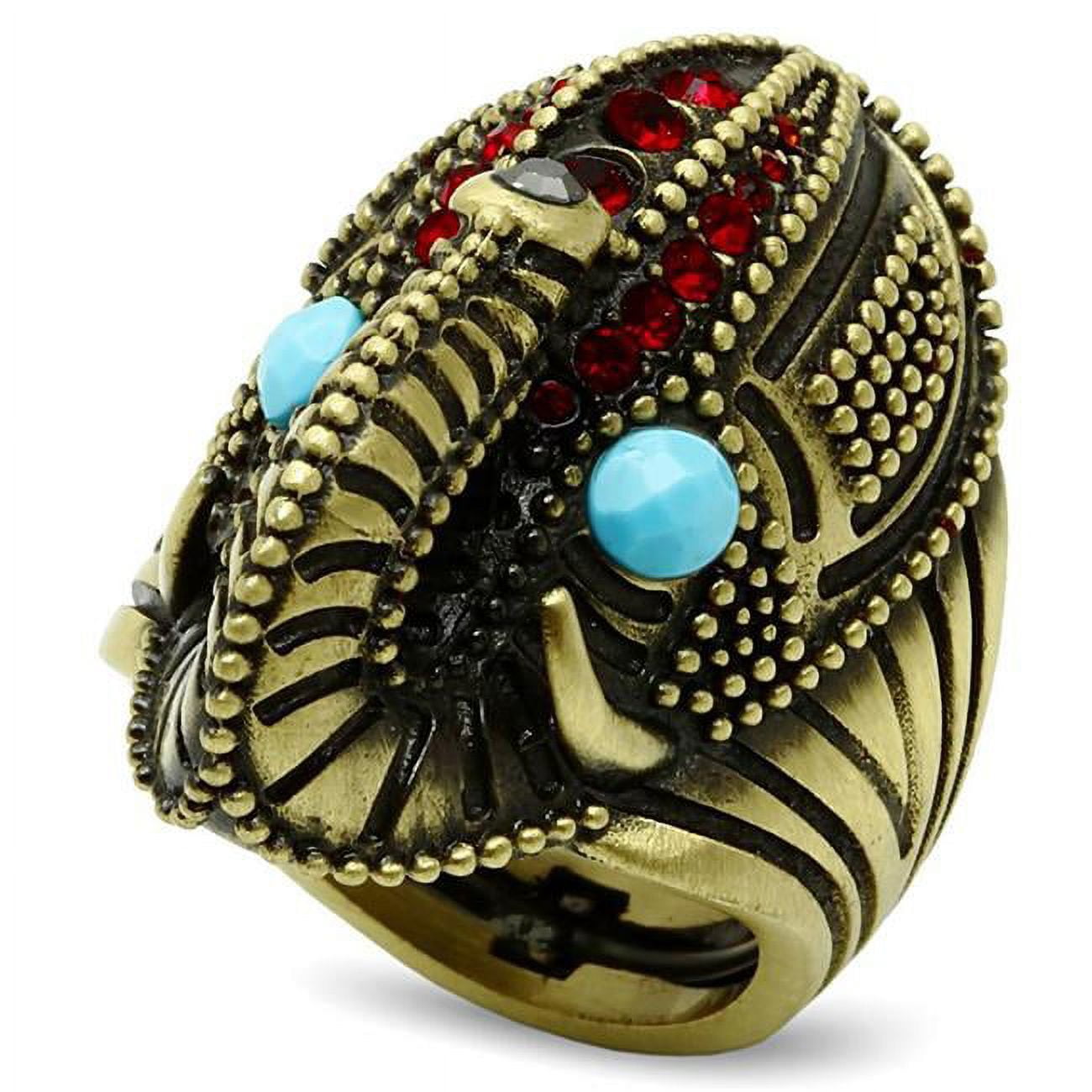Picture of Alamode LO3887-8 Antique Copper Brass Ring with Synthetic Stone, Sea Blue - Size 8