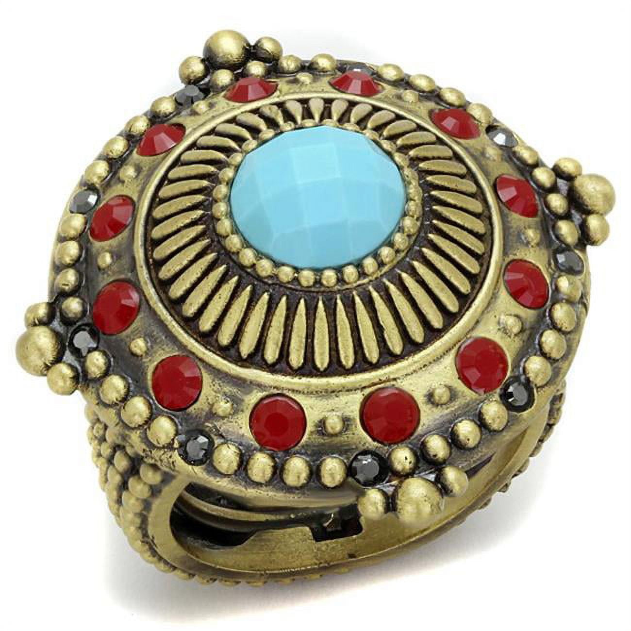 Picture of Alamode LO3890-8 Antique Copper Brass Ring with Synthetic Turquoise, Turquoise - Size 8