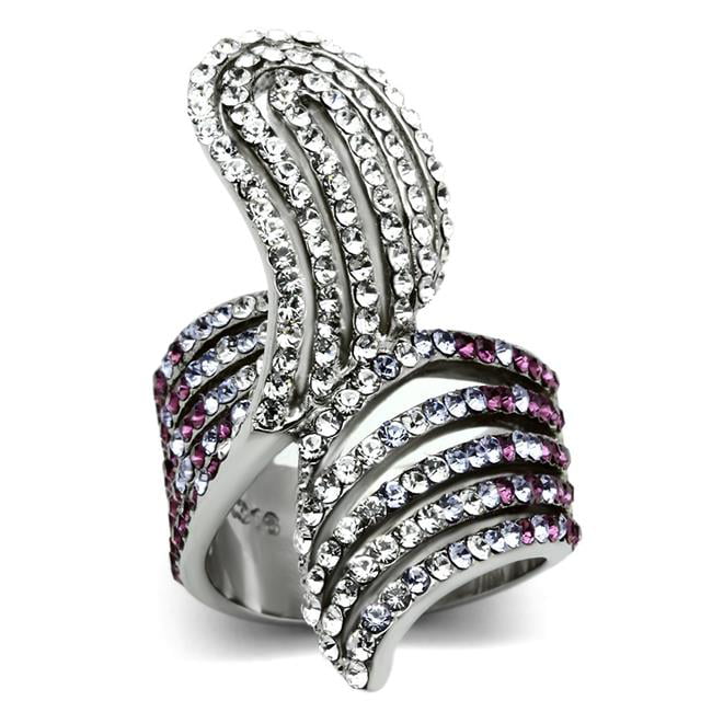 High Polished No Plating Stainless Steel Ring with Top Grade Crystal, Multi Color - Size 7