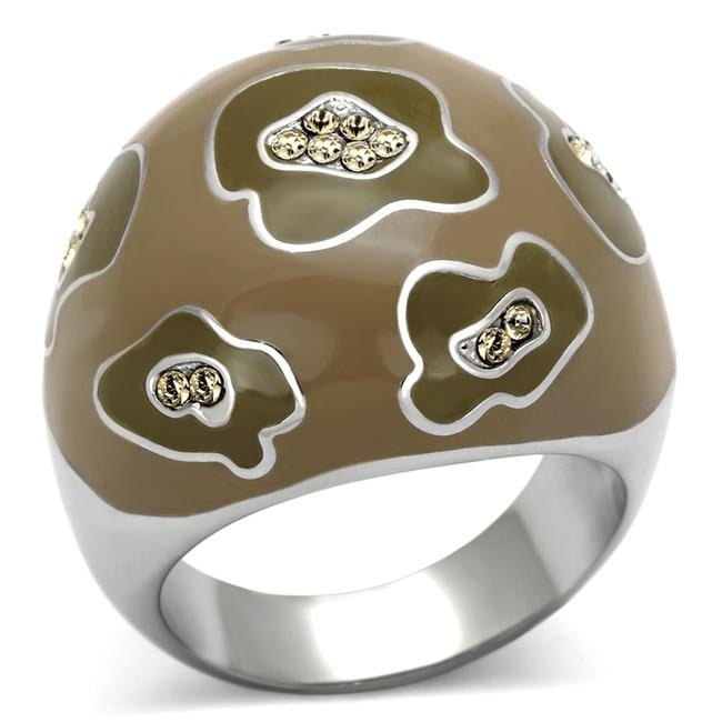 TK826-5 High Polished No Plating Stainless Steel Ring with Top Grade Crystal, Citrine Yellow - Size 5