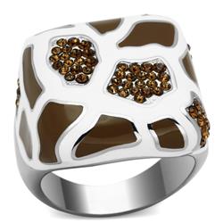 TK847-13 High Polished No Plating Stainless Steel Ring with Top Grade Crystal, Smoked Quartz - Size 13