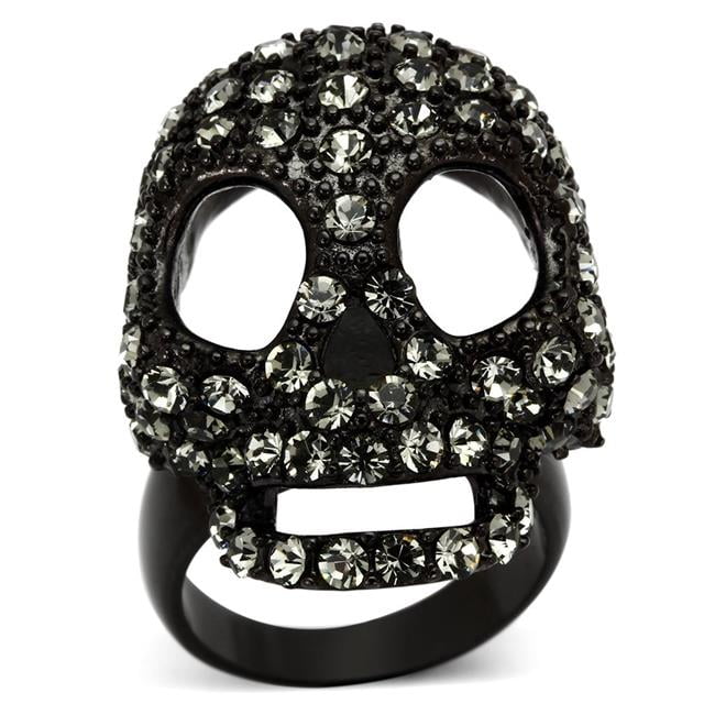 TK992-7 IP Black Ion Plating Stainless Steel Ring with Top Grade Crystal, Black Diamond - Size 7