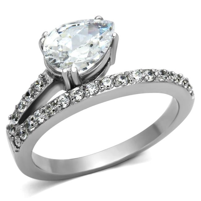 High Polished No Plating Stainless Steel Ring with AAA Grade CZ, Clear - Size 5