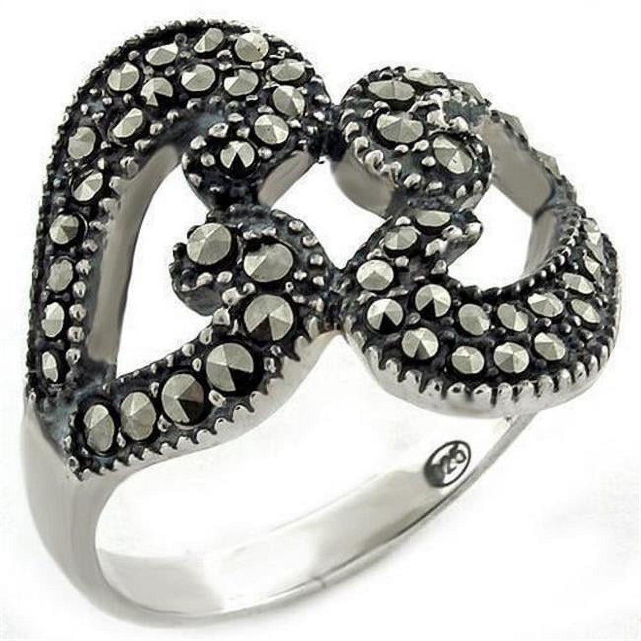 Picture of Alamode LOAS1010-9 High-Polished 925 Sterling Silver Ring with Synthetic Marcasite&#44; Jet - Size 9
