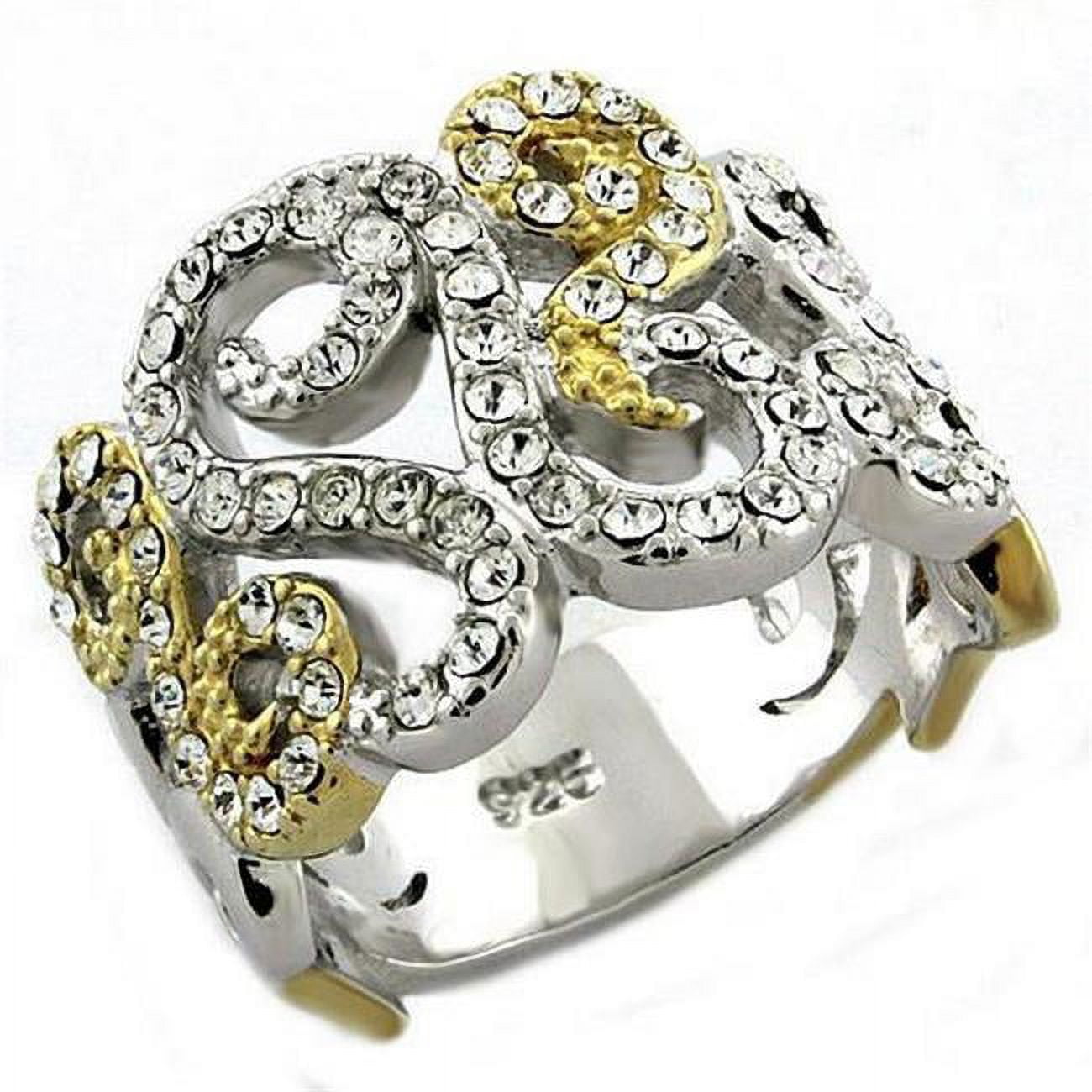 Picture of Alamode LOAS1019-8 Gold & Rhodium 925 Sterling Silver Ring with Top Grade Crystal&#44; Clear - Size 8