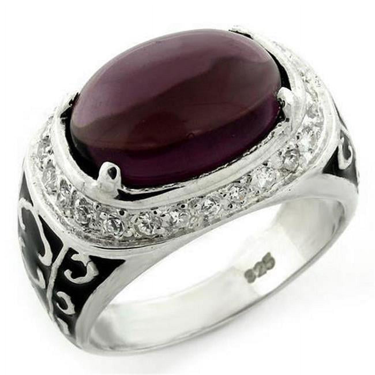 Picture of Alamode LOAS1148-8 High-Polished 925 Sterling Silver Ring with Synthetic Glass Bead&#44; Amethyst - Size 8