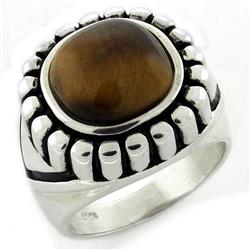 Picture of Alamode LOAS1155-8 High-Polished 925 Sterling Silver Ring with Synthetic Tiger Eye&#44; Brown - Size 8
