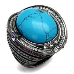Women IP Light Black Stainless Steel Ring with Synthetic in Sea Blue - Size 10
