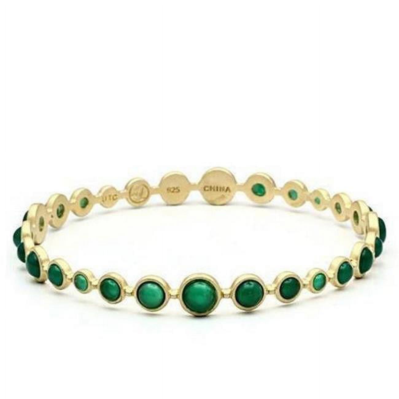 Picture of Alamode LOS550-8 8 in. Matte Gold 925 Sterling Silver Bangle with Semi-Precious Onyx&#44; Emerald