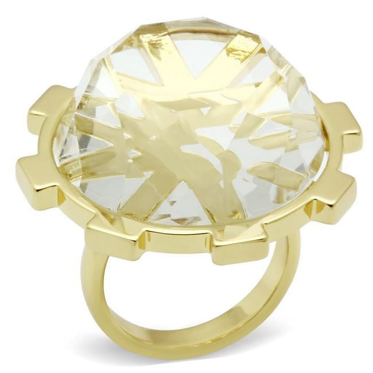 Gold Brass Ring with Synthetic Glass, Clear - Size 9
