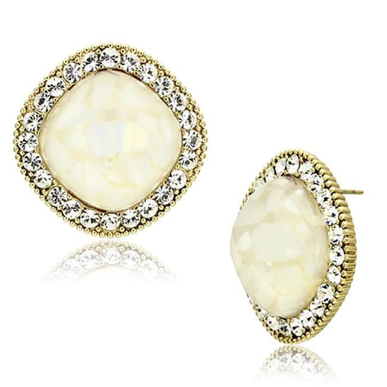 Picture of Alamode VL067 IP Gold Ion Plating Brass Earrings with Precious Stone Conch, White