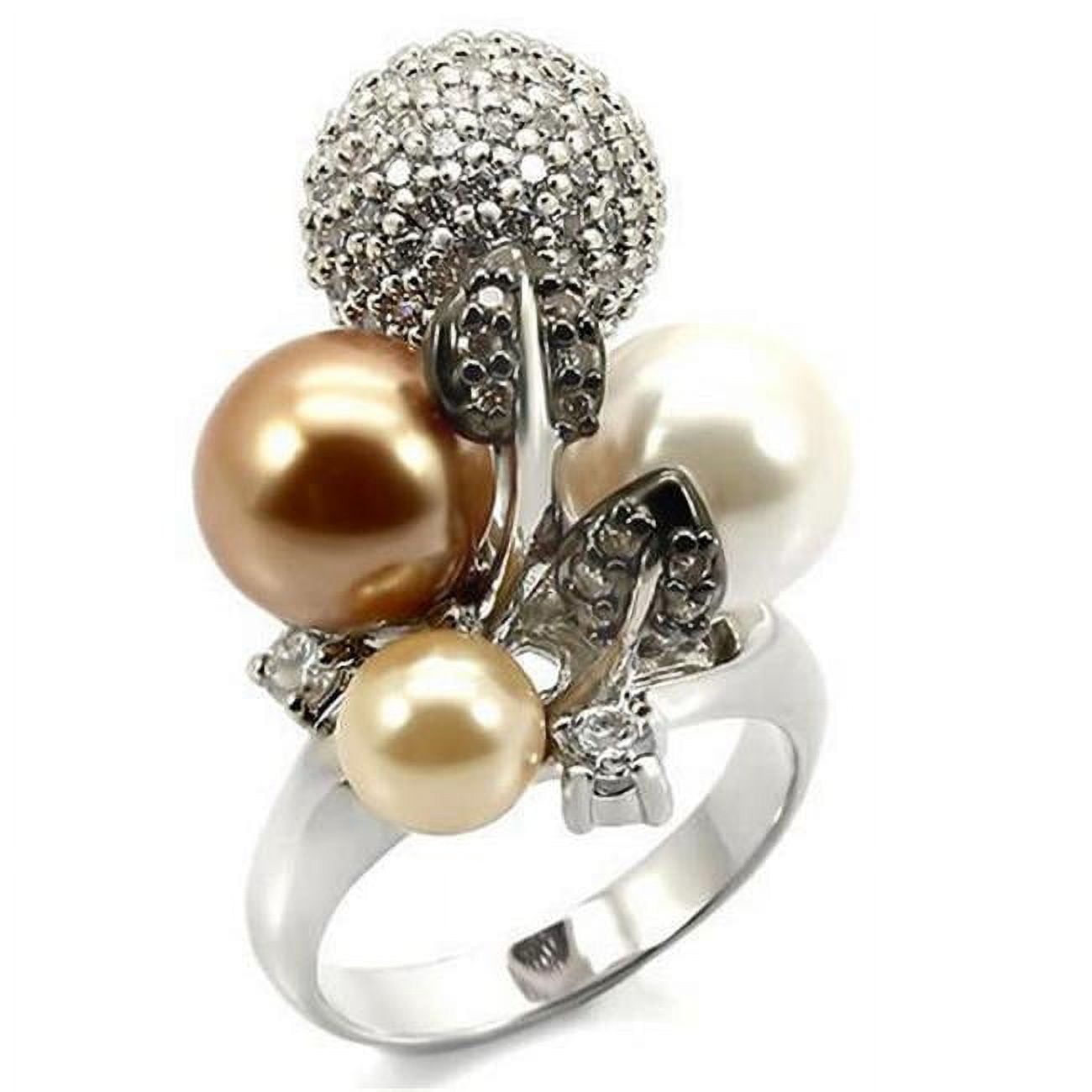 Picture of Alamode 0W296-10 Rhodium & Ruthenium Brass Ring with Synthetic Pearl&#44; Multi Color - Size 10