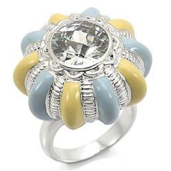 Rhodium Brass Ring with AAA Grade CZ, Clear - Size 7