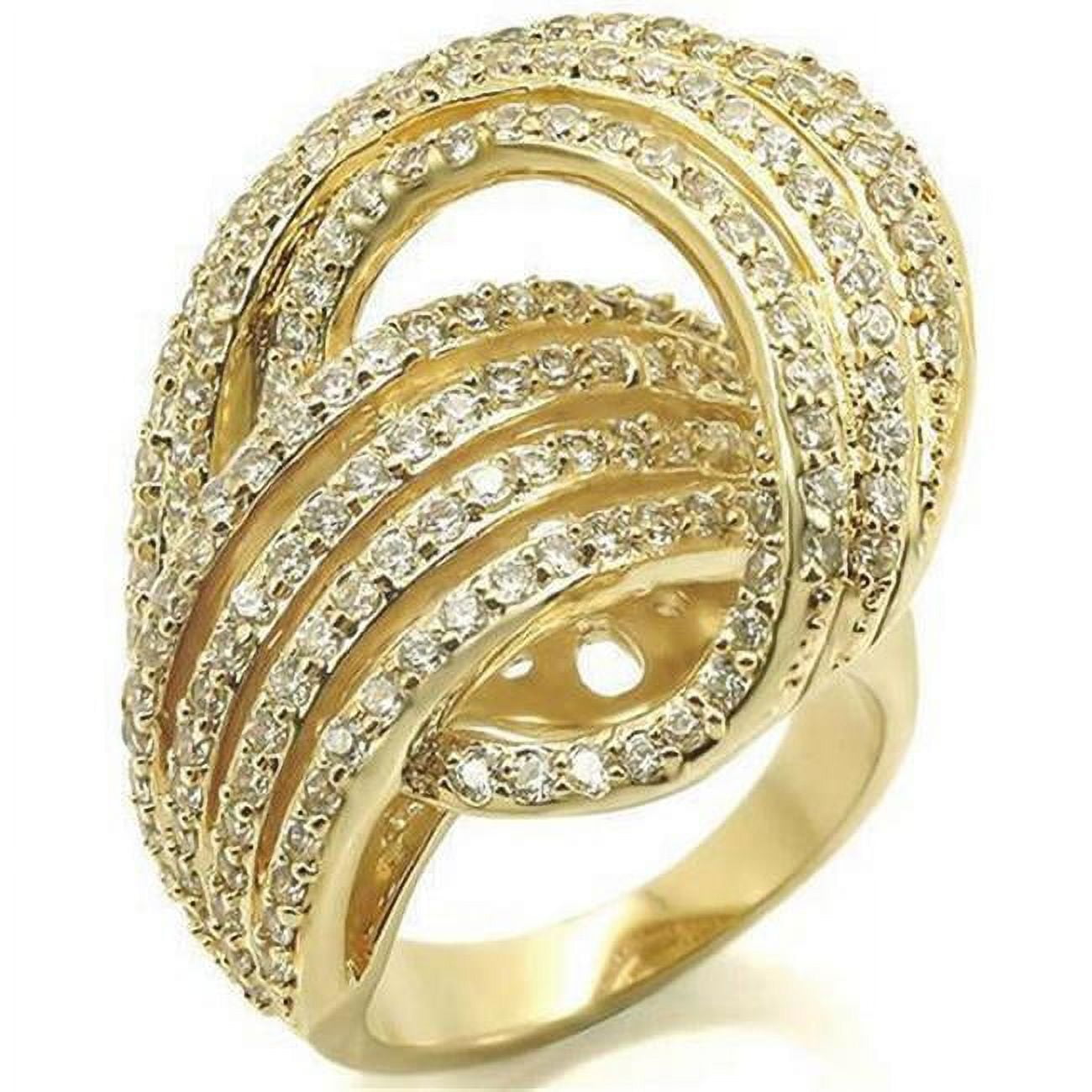 Gold Brass Ring with AAA Grade CZ, Clear - Size 6