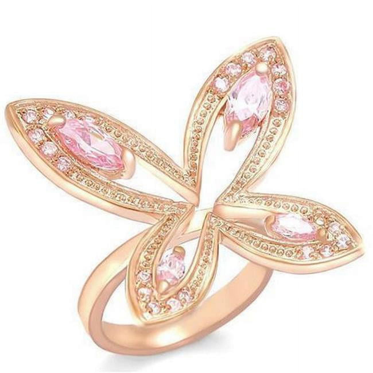 Rose Gold Brass Ring with AAA Grade CZ, Rose - Size 10