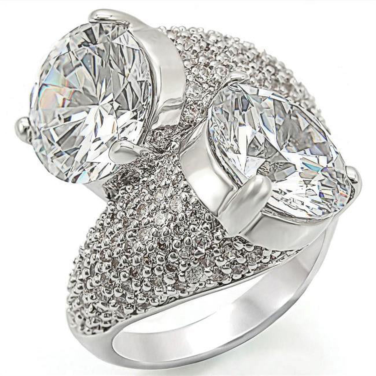 Rhodium Brass Ring with AAA Grade CZ, Clear - Size 10