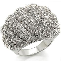 Rhodium Brass Ring with AAA Grade CZ, Clear - Size 7