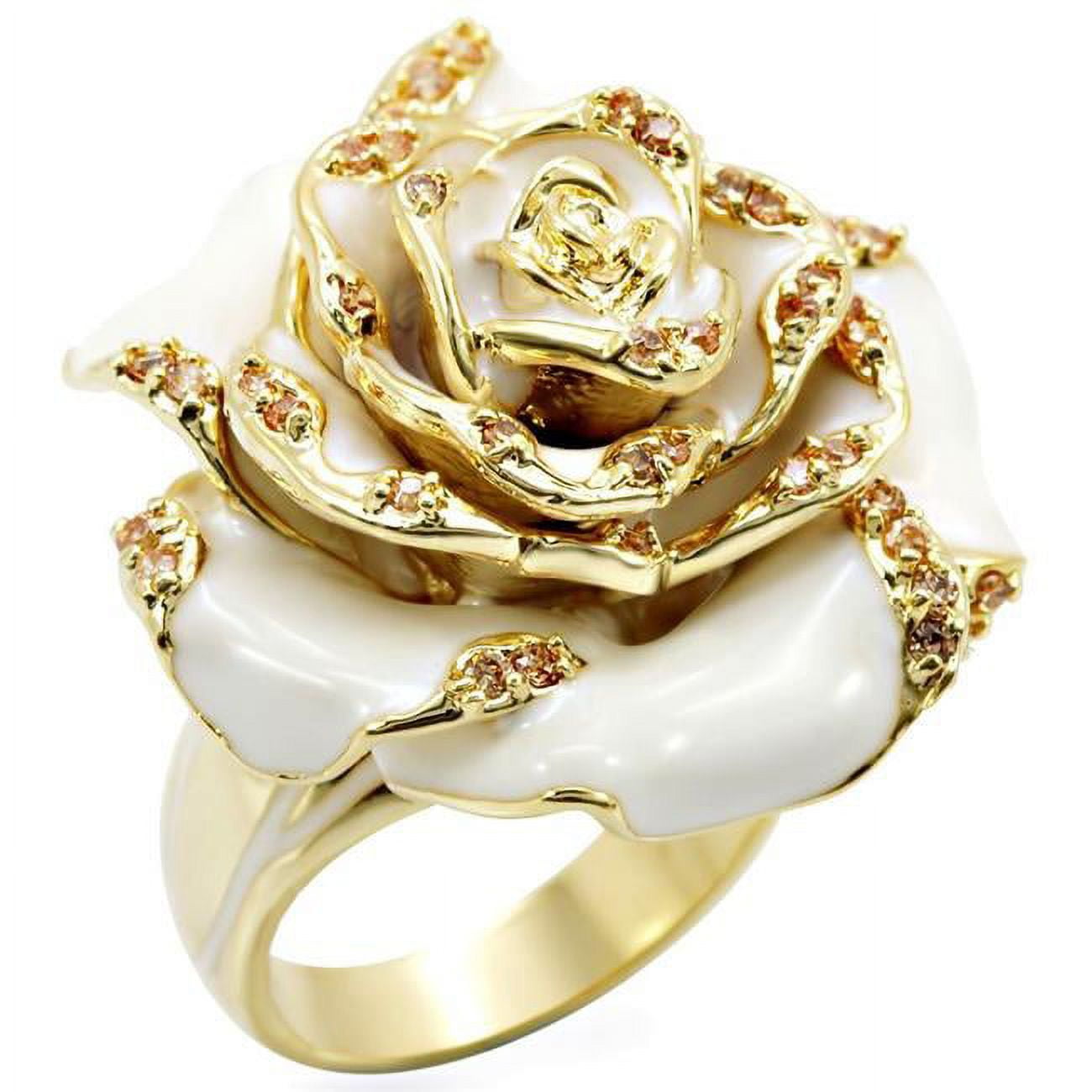 Gold Brass Ring with AAA Grade CZ, Champagne - Size 10