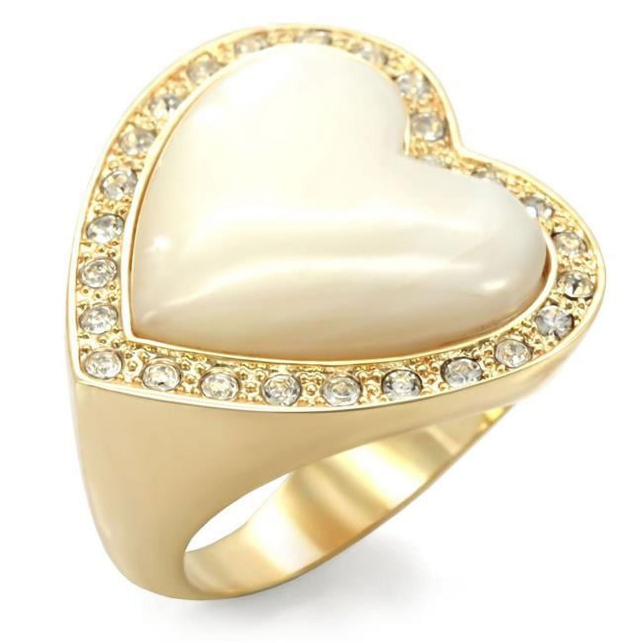 Picture of Alamode 1W043-5 Gold Brass Ring with Synthetic Glass, White - Size 5