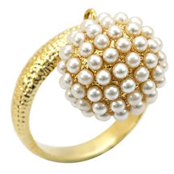Picture of Alamode 1W060-5 Gold Brass Ring with Synthetic Pearl, Citrine Yellow - Size 5