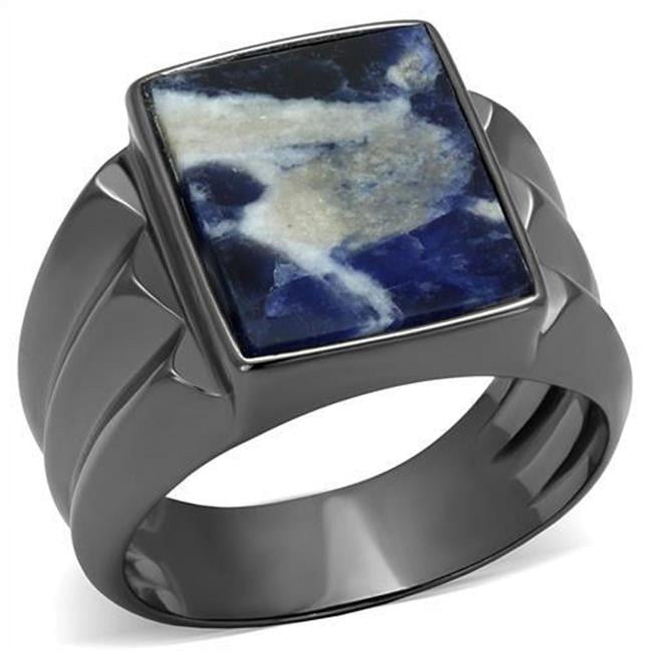 TK3012-8 Men IP Light Black Stainless Steel Ring with Semi-Precious in Capri Blue - Size 8