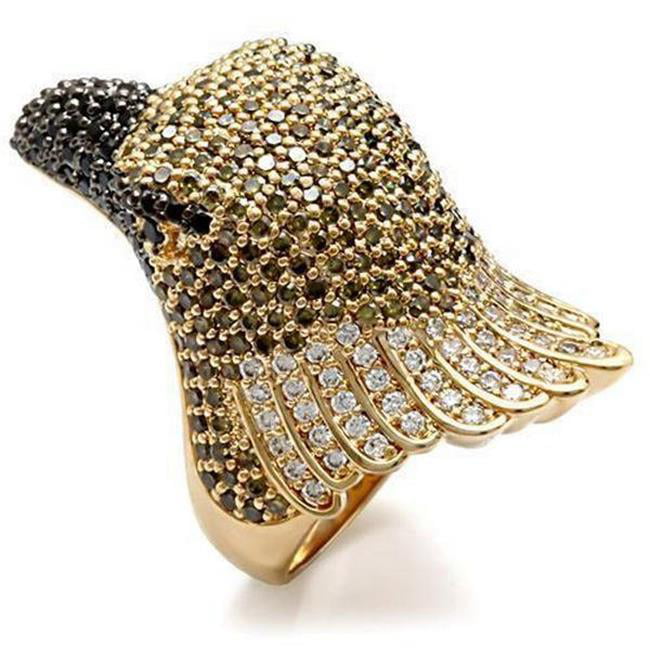 Gold & Ruthenium Brass Ring with AAA Grade CZ, Multi Color - Size 7