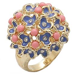 Picture of Alamode 1W106-6 Gold Brass Ring with Semi-Precious Coral, Rose - Size 6