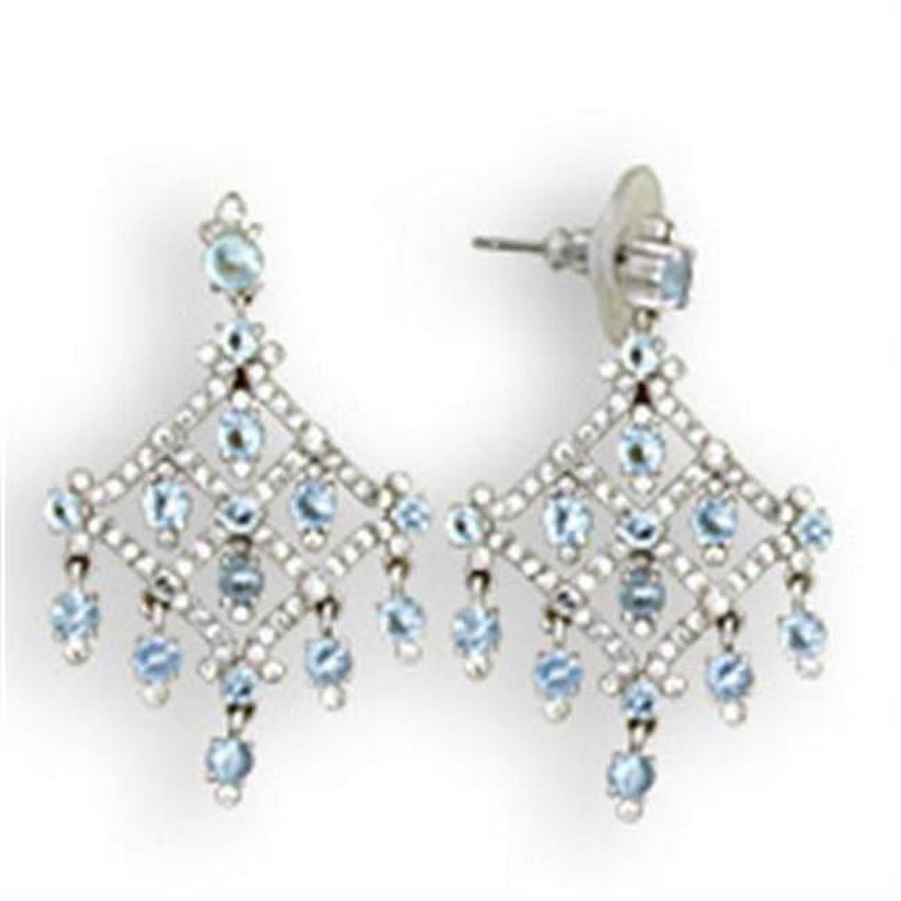 Picture of Alamode S35801 Rhodium 925 Sterling Silver Earrings with Top Grade Crystal, Sea Blue