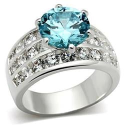 SS010-8 Silver 925 Sterling Silver Ring with AAA Grade CZ, Sea Blue - Size 8