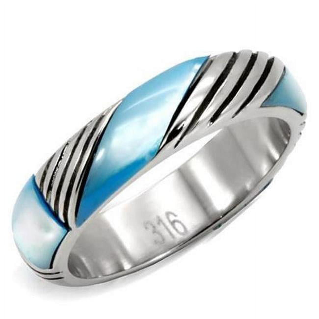 TK110-7 High Polished No Plating Stainless Steel Ring with Precious Stone Conch, Sea Blue - Size 7