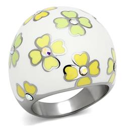 High Polished No Plating Stainless Steel Ring with Top Grade Crystal, Rainbow Effect Aurora Borealis - Size 7