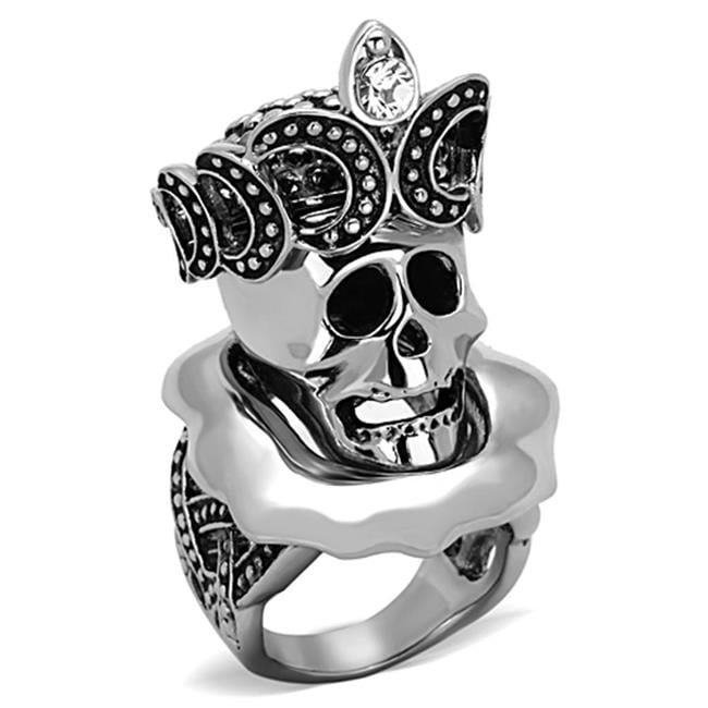 High Polished No Plating Stainless Steel Ring with Top Grade Crystal, Clear - Size 9