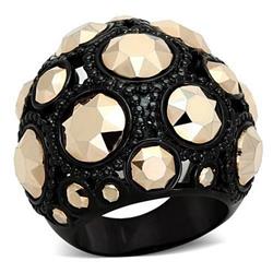IP Black Ion Plating Stainless Steel Ring with Top Grade Crystal, Metallic Light Gold - Size 10