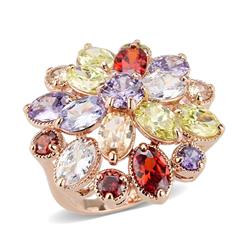 3W1603-10 Rose Gold Brass Ring with AAA Grade CZ, Multi Color - Size 10