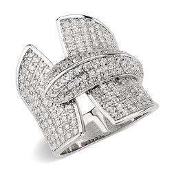 Rhodium Brass Ring with AAA Grade CZ, Clear - Size 10