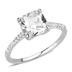 Rhodium Brass Ring with AAA Grade CZ, Clear - Size 9