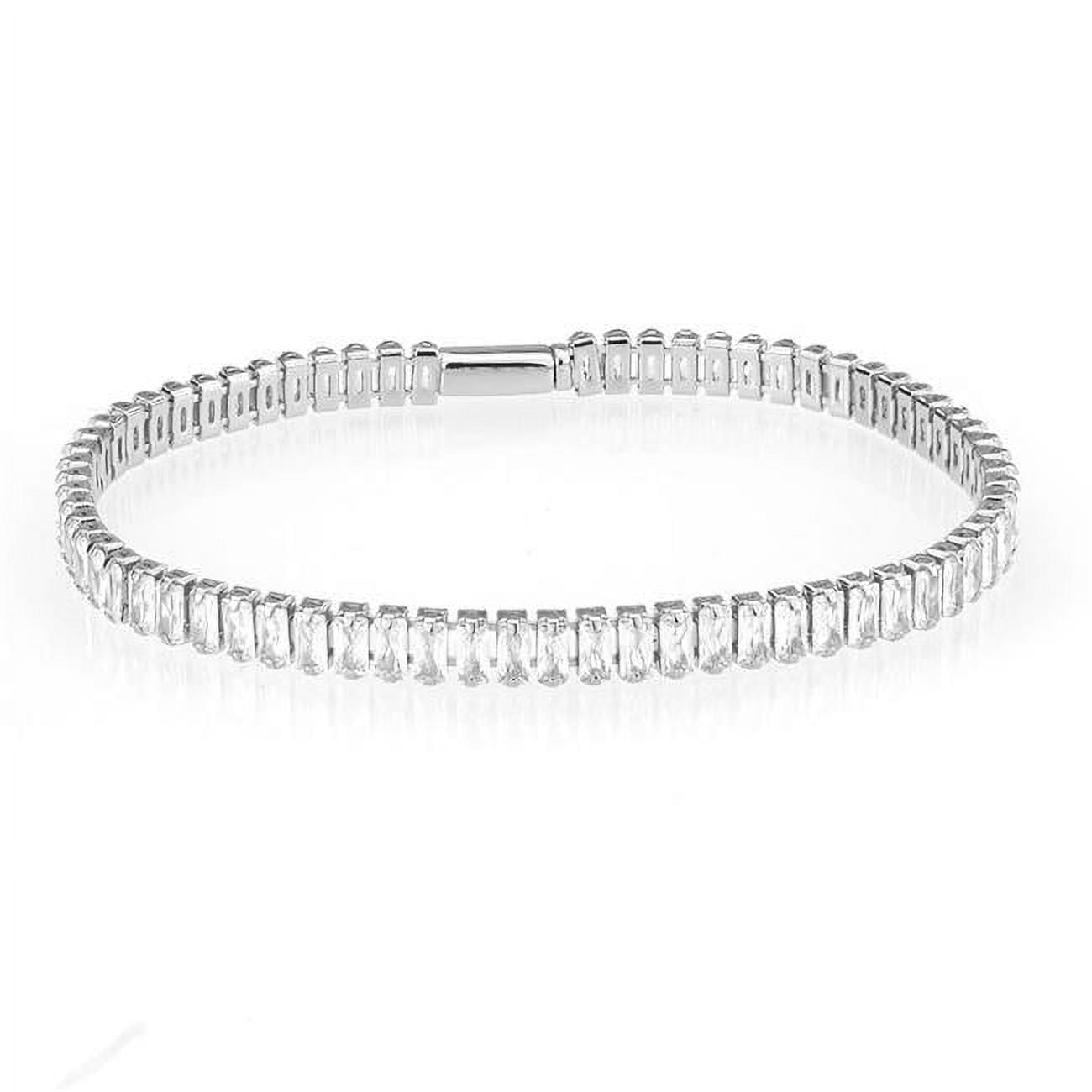 Picture of Alamode 3W1700-7 7 in. Rhodium Brass Bracelet with AAA Grade CZ&#44; Clear