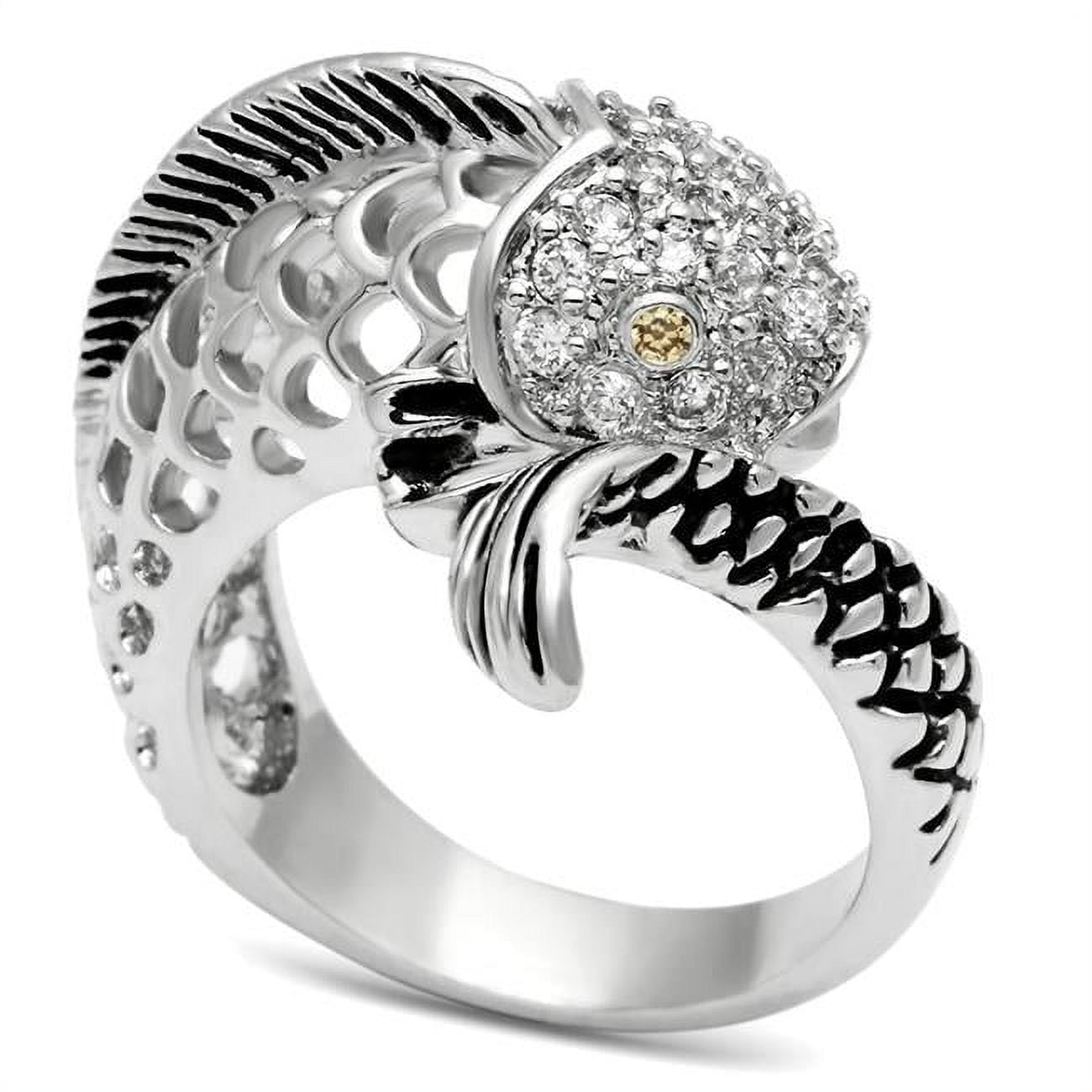Rhodium Brass Ring with AAA Grade CZ, Champagne - Size 7